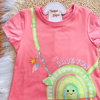 Conj. Blusa Let's Have Fun e Legging Arco-Íris - Rose e Verde